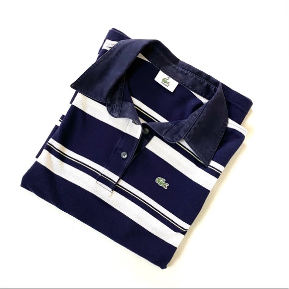 Lacoste navy blue and white stripes sailor marine polo shirt top Eur 40 US M-L - Picture 6 of 7